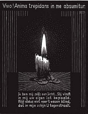 MC Escher, Emblemata Suite: Candle Flame (B. 172)
Edition 257/300, 1931
Woodcut, 7 1/8 x 5 1/2 inches
ESCH0122