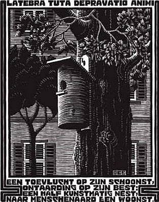MC Escher, Emblemata Suite: Retreat (B. 183)
Edition 257/300, 1931
Woodcut, 7 1/8 x 5 1/2 inches
ESCH0098
