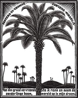 MC Escher, Emblemata Suite: Palm (B. 167)
Edition 257/300, 1931
Woodcut, 7 1/8 x 5 1/2 inches
ESCH0113