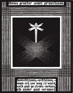 MC Escher, Emblemata Suite: Signpost (B. 173)
Edition 257/300, 1931
Woodcut, 7 1/8 x 5 1/2 inches
ESCH0105