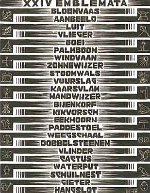 MC Escher, Emblemata Suite: Table of Contents (B. 161)
Edition 257/300, 1931
Woodcut, 7 1/8 x 5 1/2 inches
ESCH0111