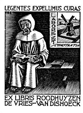 MC Escher, ex libris: D.H. Roodhuyzen (B. 325), 1942
Wood Engraving, 3 1/8 x 2 3/8 inches
ESCH0051