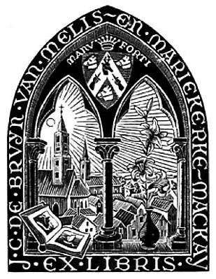 MC Escher, ex libris: de Bruyn (B. 341), 1946
Wood Engraving, 3 1/8 x 2 3/8 inches
ESCH0047