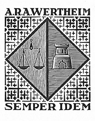 MC Escher, ex libris Wertheim (B. 394), 1954
Woodcut, 2 7/8 x 2 1/4 inches
ESCH0049