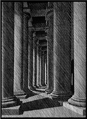 MC Escher, Nocturnal Rome: Colonnade of St. Peter's (Portico of Bernini) (B. 250)
Signed, 1934
Woodcut, 9 3/8 x 12 3/8 inches
ESCH0137