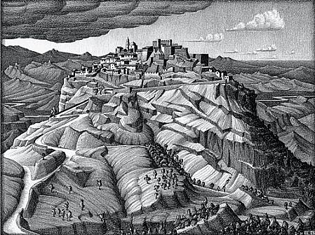 MC Escher, Santa Severina, Calabria (B. 144) 
Signed, Edition 14/40, 1931
Lithograph, 9 1/2 x 12 1/8 inches
ESCH0128