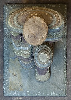 Boaz Vaadia Haza'el #37 (2011), archival print on paper, 15.75 x 12 inches, featuring a top-down view of a layered stone sculpture, emphasizing the textural and organic quality of Vaadia&acirc;s work.