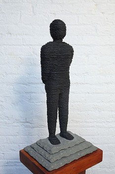 Boaz Vaadia Uzziyya (#148) (BVE) (2020), a stacked bronze and bluestone figurative sculpture standing in quiet contemplation, measuring 26 1/2 x 13 x 10 inches. This contemporary minimalist sculpture reflects Vaadiaâ€™s signature style, available at Sponder