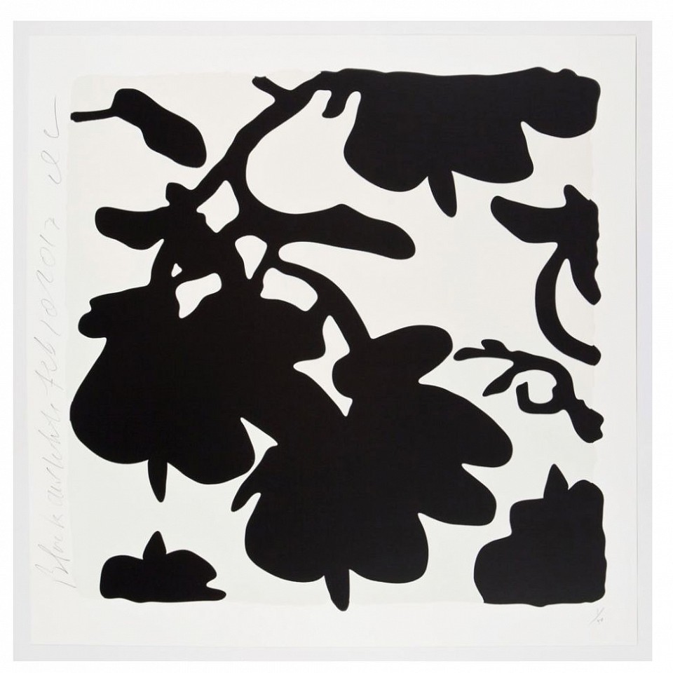 Donald Sultan, Z Lantern flowers BLACK AND WHITE, FEB 10, 2017; edition of 50, 2017
Color silkscreen with over-printed flocking on Rising, 2-ply museum board, 32 x 32 in.
SULT00056
