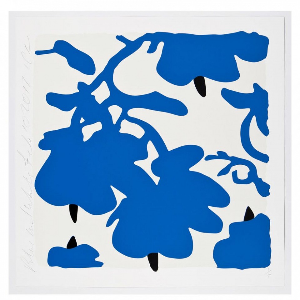 Donald Sultan, Z Lantern flowers BLUE AND WHITE, FEB 10, 2017; edition of 50*, 2017
Color silkscreen with over-printed flocking on Rising, 2-ply museum board, 32 x 32 in.
SULT00054