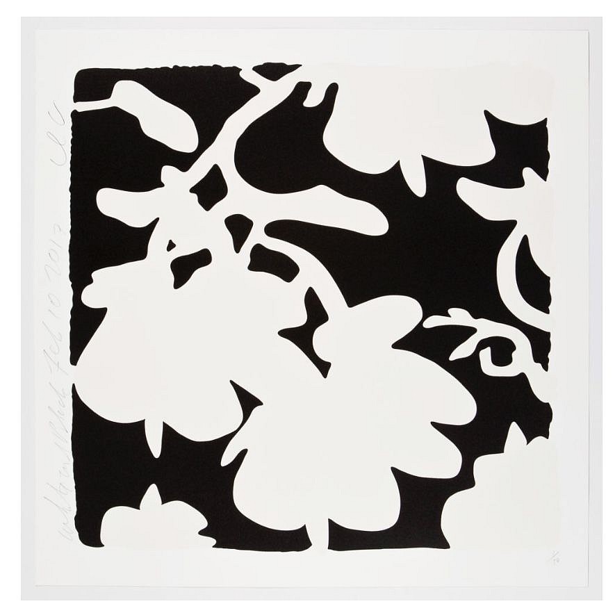Donald Sultan, Z Lantern flowers WHITE AND BLACK, FEB 10, 2017; edition of 50, 2017
Color silkscreen with over-printed flocking on Rising, 2-ply museum board, 32 x 32 in.
SULT00057