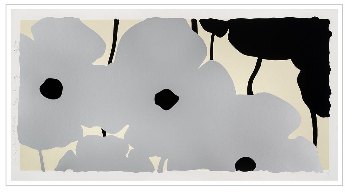 Donald Sultan, Aug 20, 2020 (Silvers and Blacks); edition 15/35, 2020
Silkscreen with enamel inks, flocking, and tar- like texture on Rising 4-ply Museum Board, 44 x 84 in. (51 x 91 in. framed + $2,300 frame) approx.
SULT00080