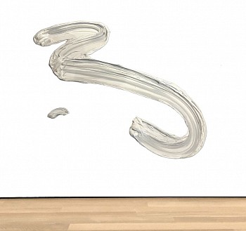 Donald Martiny Leukos (2021), a large-scale abstract sculptural painting with a sweeping monochromatic white and gray brushstroke, created with polymer and pigment on aluminum. This expressive, minimalist artwork showcases movement and fluidity, available
