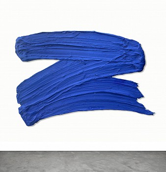 Donald Martiny Waccamaw (2018), a large-scale abstract sculptural painting with bold ultramarine brushstrokes, created with polymer and pigment on aluminum. This expressive, textured artwork showcases movement and fluidity, available at Sponder Gallery.