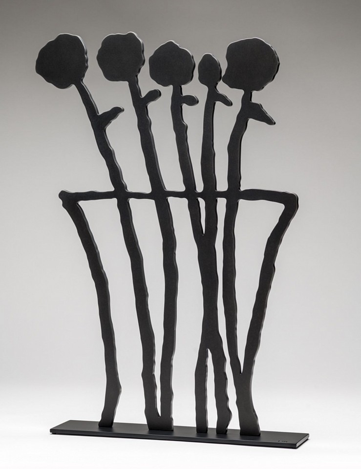 Donald Baechler, Black Flowers; edition 24/25, 2019
Shaped, oxidized aluminum mounted to aluminum base with black powder coat, 26 x 16 1/2 x 3 1/2 in.
BAEC00011