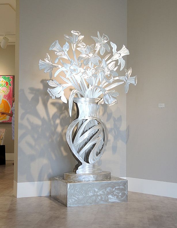 Babette Bloch, Daffodils, edition 2/9
stainless steel, 84 inches including base
Babette Bloch’s Daffodils stainless steel sculpture, 84 inches, featuring a large bouquet of abstract daffodils in a sleek, contemporary vase with reflective metallic surfaces.

Babette Bloch’s Daffodils, edition 2/9, is a breathtaking stainless steel sculpture standing 84 inches tall, including the base. The piece re-imagines a bouquet of daffodils through Bloch’s signature approach of blending abstraction and realism. The reflective steel surfaces capture and refract light, creating shifting visual effects as the viewer moves around it. The stylized, ribbon-like vase enhances the organic flow of the flowers, while the durable stainless steel medium transforms a fleeting moment of nature into a timeless work of contemporary art. Ideal for both indoor and outdoor settings, this sculpture demonstrates Bloch’s expertise in large-scale metalwork and public art commissions.

Babette Bloch, Daffodils sculpture, stainless steel artwork, contemporary floral sculpture, large-scale metal art, modern abstract flowers, indoor and outdoor sculpture, Sponder Gallery, reflective art, nature-inspired art installation
BLOC0060
$57,500