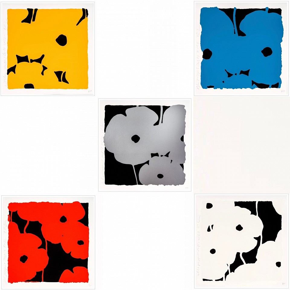 Donald Sultan, Z Poppies Portfolio of 5 (black); Sept. 7, 2022; edition of 50, 2022
Color Silkscreen with enamel inks, flocking, and tar-like texture on Rising 2-ply museum board, each print is 30 x 30 inches
SULT00130