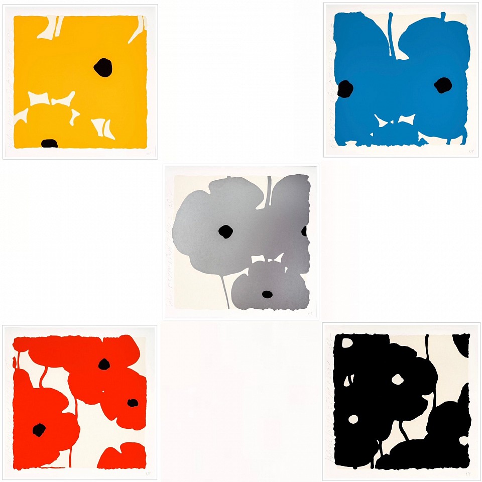 Donald Sultan, Z Poppies Portfolio of 5 (white); Sept. 7, 2022; edition of 50, 2022
Color Silkscreen with enamel inks, flocking, and tar-like texture on Rising 2-ply museum board, each print is 30 x 30 inches
SULT00129