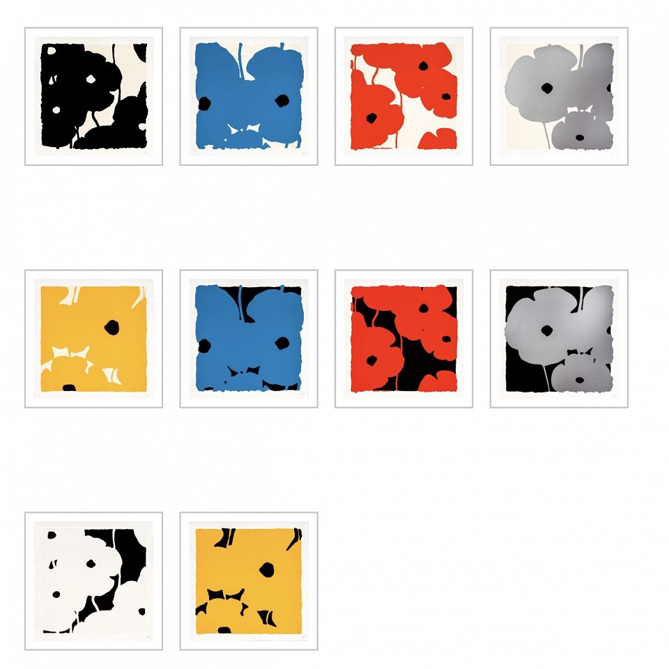 Donald Sultan, Z Poppies Portfolio of 10; Sept. 7, 2022; edition of 50, 2022
Color Silkscreen with enamel inks, flocking, and tar-like texture on Rising 2-ply museum board, each print is 30 x 30 inches
SULT00128