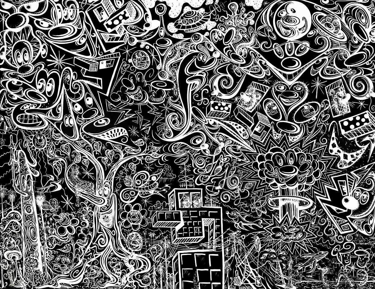 Kenny Scharf, Worldz End (Night); edition of 33 + 11 AP, 2022
Silkscreen on Museum Board with enamel inks, flocking on Rising 4-ply museum board, 54 x 70 in.
SCHA00032
$10,000