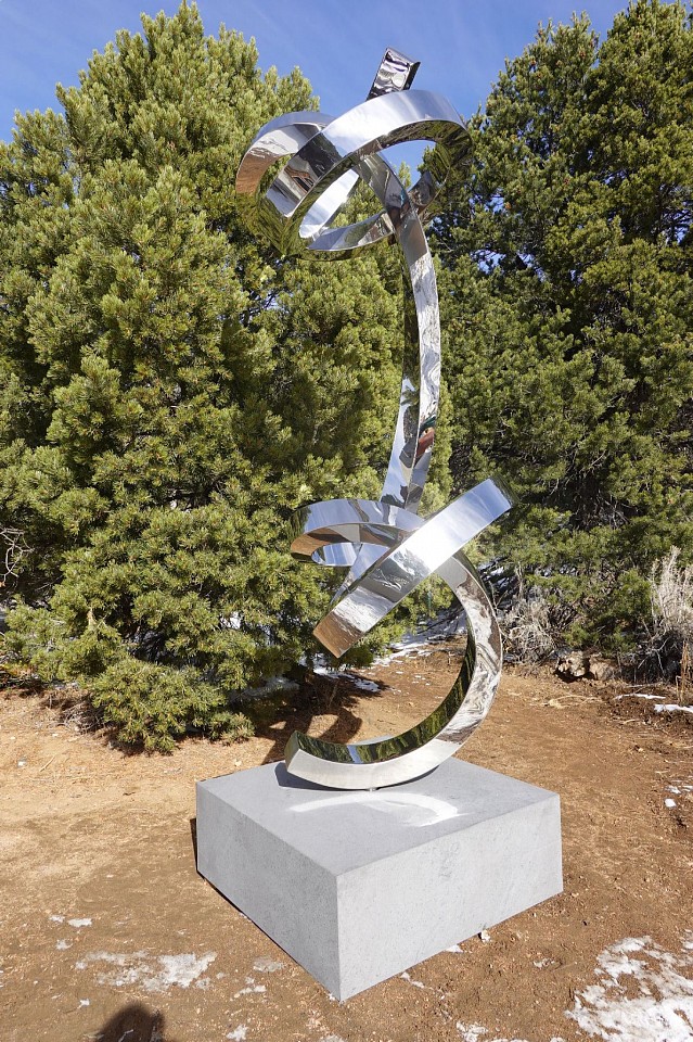 Gino Miles, Z Uprising, 2023
Stainless Steel on granite base, 123 x 50 x 50 inches on 14 x 40 x 40 inch base  
MILE00074