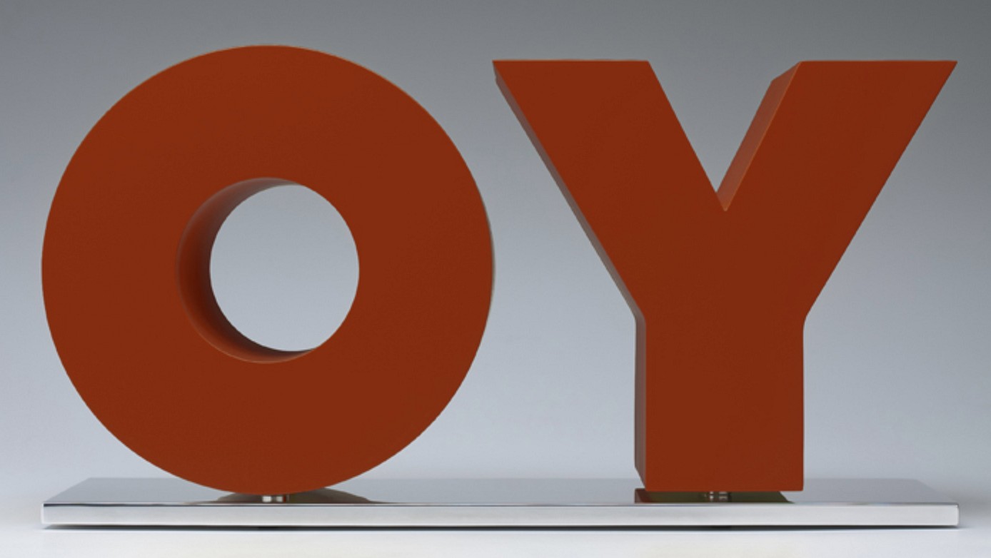 Deborah Kass, Z Oy / Yo (Red); edition of 24, 2013
Painted Aluminum on Polished Aluminum Base, 10 1/2 x 20 x 6 in.
KASS00028