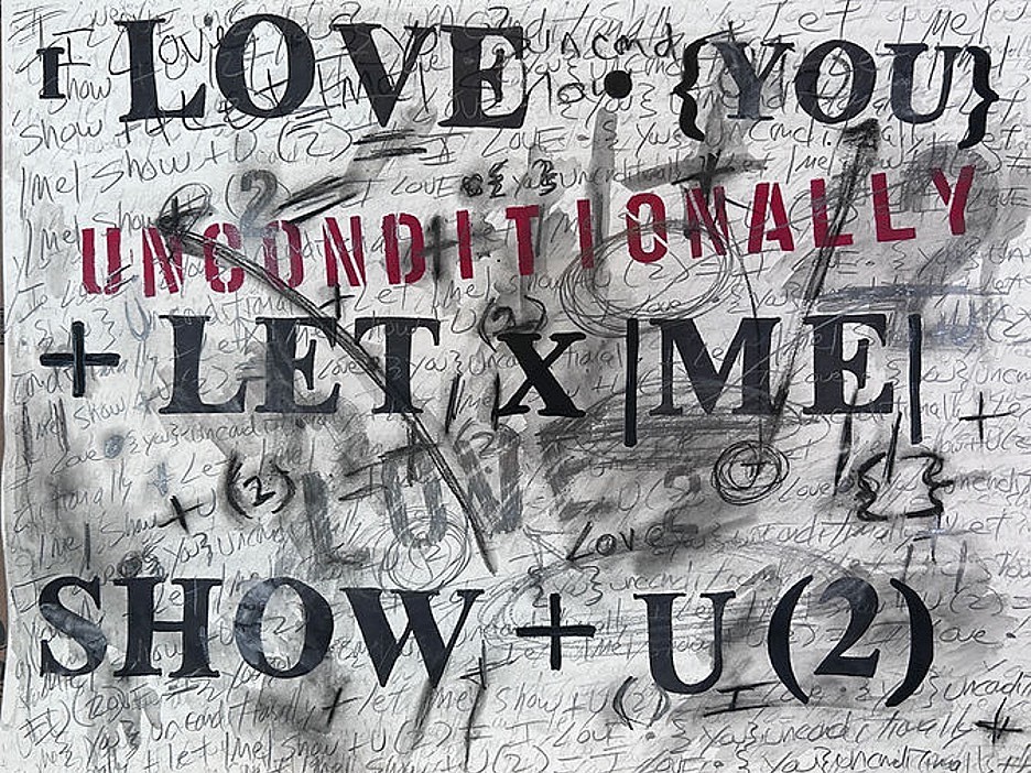 Gabriel Delgado, I Love You Unconditionally II, 2023
Acrylic and Mixed Media on Strathmore Watercolor Paper, 22 x 30 inches (paper) / 30 x 37.5 inches (framed)
I Love You Unconditionally

A love for someone is unwavering, boundless, not defined by conditions or swayed by life’s unpredictable tides. It's a deep, heartfelt embrace of all that you are, without reservations, a promise of eternal acceptance and devotion.
DELG00008
