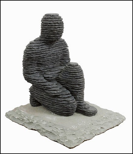 Boaz Vaadia, Hanokh (#112), edition of 7 + 2 AP, 2011
Bronze and Bluestone, 12 1/2 x 11 1/2 x 9 1/2 in.
Boaz Vaadia – Hanokh (#112) (2011), Bronze and Bluestone
Boaz Vaadia’s Hanokh (#112) (2011) exemplifies the artist’s unique sculptural technique, utilizing bronze and bluestone to create a layered, stratified form that mimics the natural sedimentation of stone. This seated figure sculpture, measuring 12.5 x 11.5 x 9.5 inches, is part of an edition of 7 + 2 artist proofs, showcasing Vaadia’s mastery in harmonizing nature with the human form. Inspired by the geological formations of stacked rock found in nature, Hanokh exudes a meditative presence, making it a striking addition to any contemporary art collection.

A master of modern figurative sculpture, Boaz Vaadia (1951–2017) was renowned for his use of organic materials to evoke the intrinsic connection between humanity and nature. His works are featured in prestigious collections, including the Metropolitan Museum of Art, the Brooklyn Museum, and the Israel Museum.

Perfect for collectors seeking museum-quality bronze sculpture, this piece embodies Vaadia’s earth-driven aesthetic. Available now at Sponder Gallery, Hanokh (#112) offers a timeless blend of ancient influences and contemporary artistry.
VAAD00246