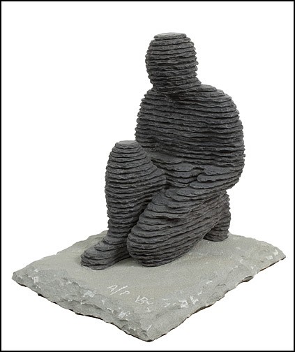 Boaz Vaadia, Hattush (#115), edition of 7 + 2 AP, 2011
Bronze and Bluestone, 12 1/2 x 11 1/2 x 9 1/2 in.
Boaz Vaadia – Hattush (#115) (2011), Bronze and Bluestone
Boaz Vaadia’s Hattush (#115) (2011) is a remarkable example of his distinctive approach to contemporary figurative sculpture, using bronze and bluestone to create a layered, stratified effect reminiscent of natural rock formations. This seated figure sculpture, measuring 12.5 x 11.5 x 9.5 inches, is part of an edition of 7 + 2 artist proofs, emphasizing Vaadia’s ability to blend organic textures with human form.

As one of the most celebrated modern sculptors, Vaadia’s works reflect a deep connection to nature, drawing inspiration from ancient stacking techniques and geological formations. His sculptures can be found in major museum collections, including the Metropolitan Museum of Art, the Brooklyn Museum, and the Israel Museum.

Ideal for collectors seeking museum-quality bronze sculptures, Hattush (#115) is available now at Sponder Gallery, showcasing Vaadia’s unique ability to transform natural materials into timeless contemporary art.
VAAD00245