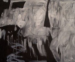harold-garde-figurative-abstract-expressionist-painting-black-line-figures-2001.jpg Abstract figurative painting Black Line Figures (2001) by Harold Garde, featuring outlined human figures in black and white, expressive brushstrokes, and a high-contrast contemporary expressionist style. Acrylic on canvas, 44 x 56 inches.