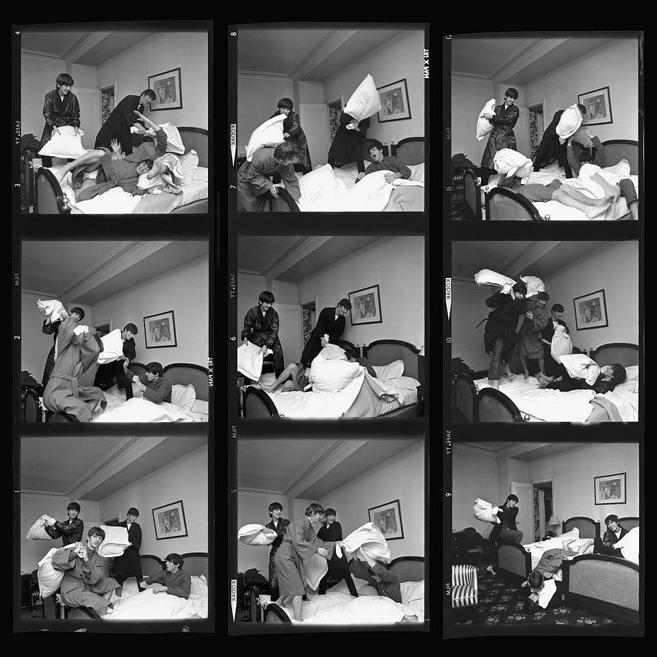 Harry Benson, Beatles Pillow Fight Contact Sheet Paris, edition 14/40, 1964
Archival Pigment Photograph, 43"" x 42.25” Image / 48” x 48” frame (+$850 frame)
BENS00014