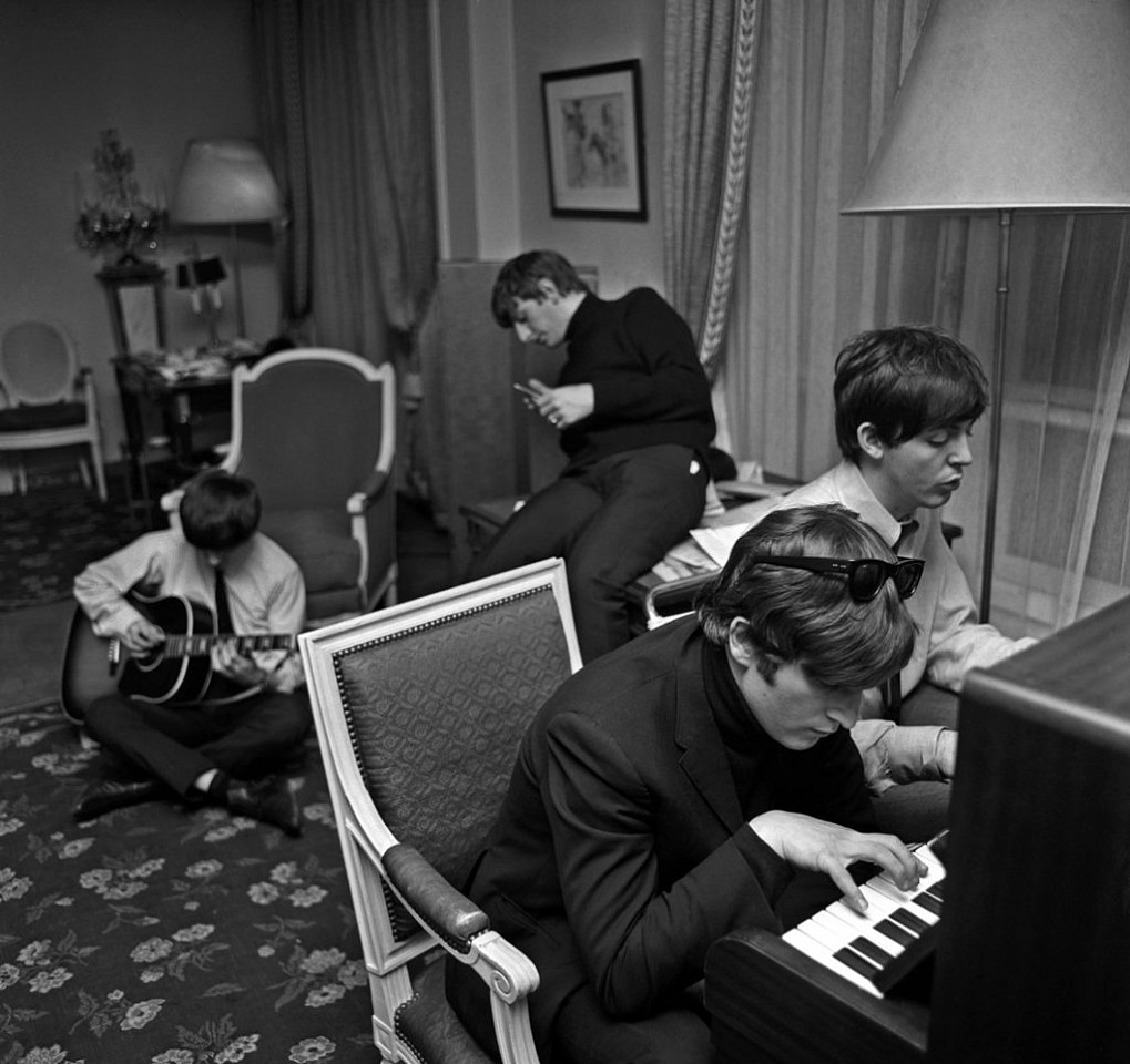 Harry Benson, Beatles Composing #1, Paris; edition 22/35, 1964
Archival Pigment Photograph, 14 3/4"" x 15 1/2"" image / 23 3/8"" x 25 3/4"" framed (+$200 frame)

BENS00001