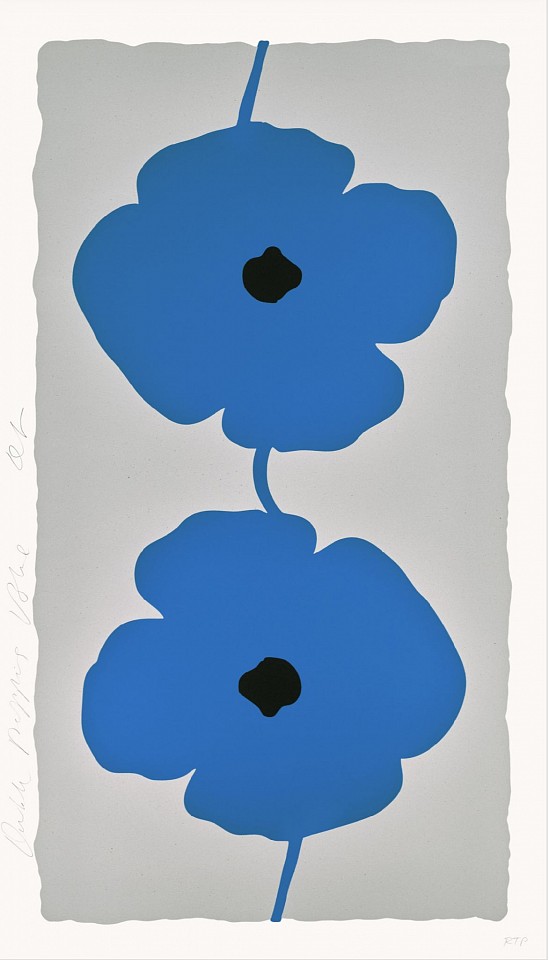 Donald Sultan, Z Double Poppies Blue; edition of 25, 2025
Color silkscreen with enamel inks, flocking, and sand on Rising 4-ply museum board, 52 1/2 x 30 in.
SULT00169