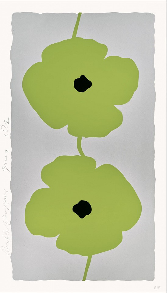 Donald Sultan, Z Double Poppies Green; edition of 25, 2025
Color silkscreen with enamel inks, flocking, and sand on Rising 4-ply museum board, 52 1/2 x 30 in.
SULT00168