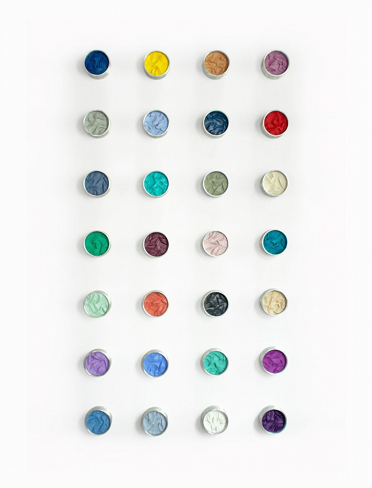 Kx2 Ruth Avra &amp; Dana Kleinman, Chroma Ripples, 2025
repurposed industrial pipe with arcylic and mixed media on wood, 6.5 in diameter each or 90 x 48 x 3.5 in. as shown
Kx200083