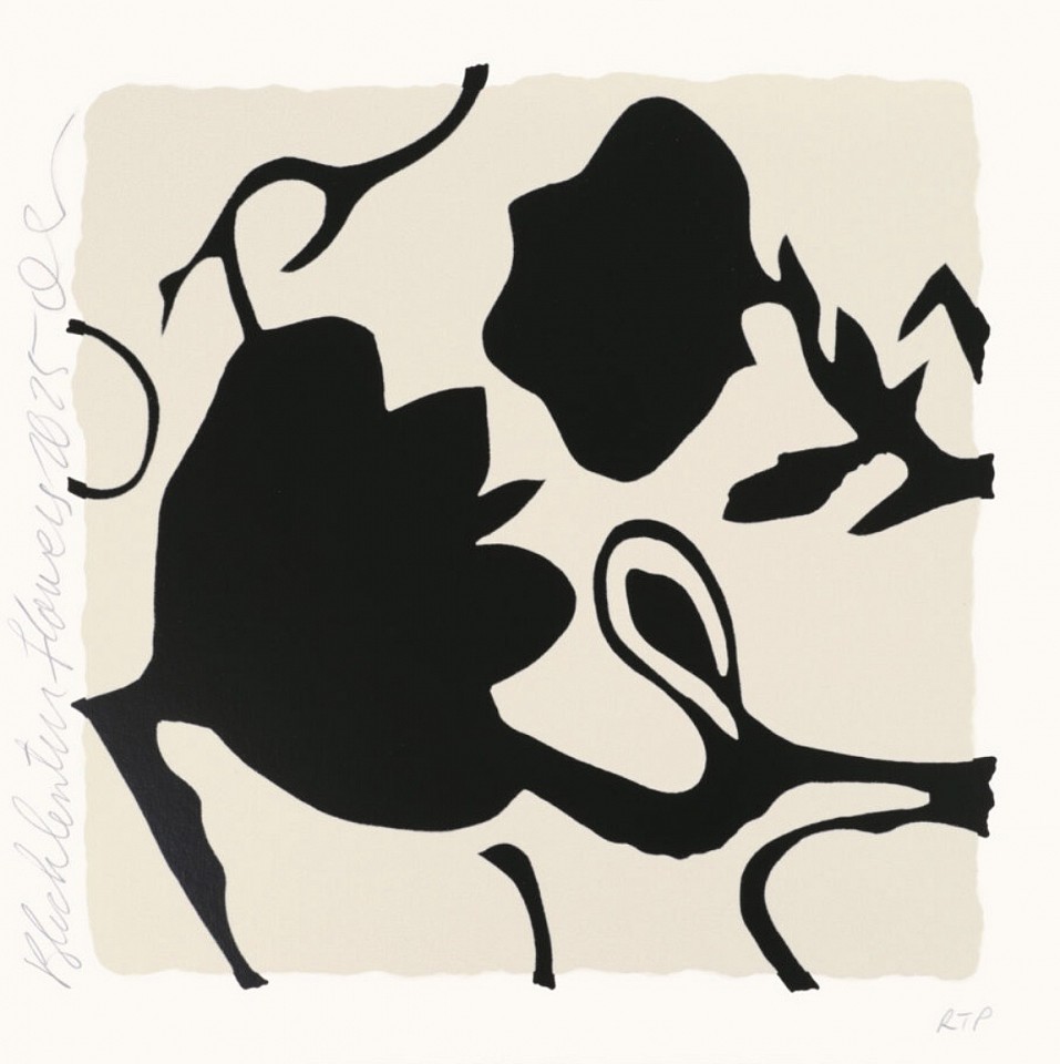 Donald Sultan, Z Little Lantern Flowers (Black); edition of 30, 2025
Color Silkscreen with enamel inks, and tar-like texture on Rising 2-ply museum board, 18 x 18 in.
SULT00189