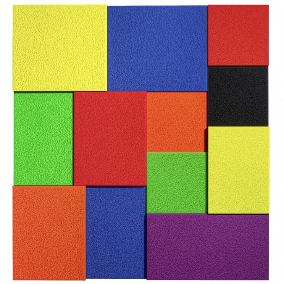Peter Halley, Rebus I; edition of 20, 2026
Acrylic and fluorescent acrylic, on LITO Hi-Rnd© technology print on aluminum, 55 x 51 in.
00009