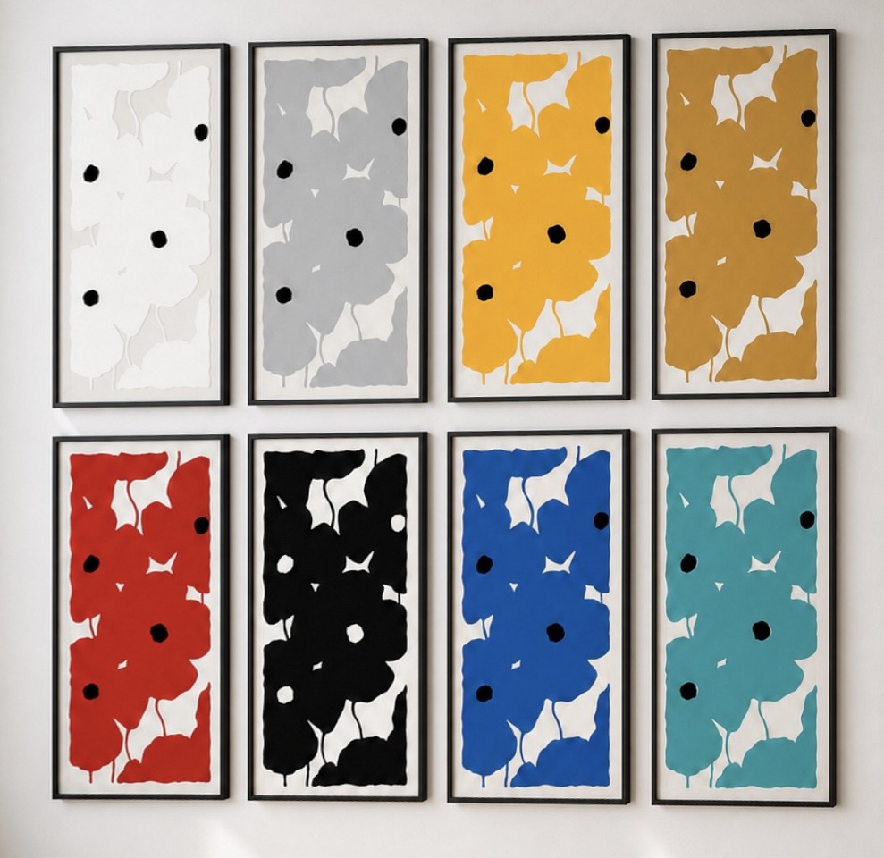 Donald Sultan, Z Vertical Poppies Portfolio edition of 25, 2026
silkscreen in colors with enamel inks, flocking and sand on 4-ply museum board, 55 x 30 inches each
SULT00203